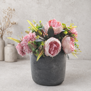 Aardewerk vaas incl bloemen